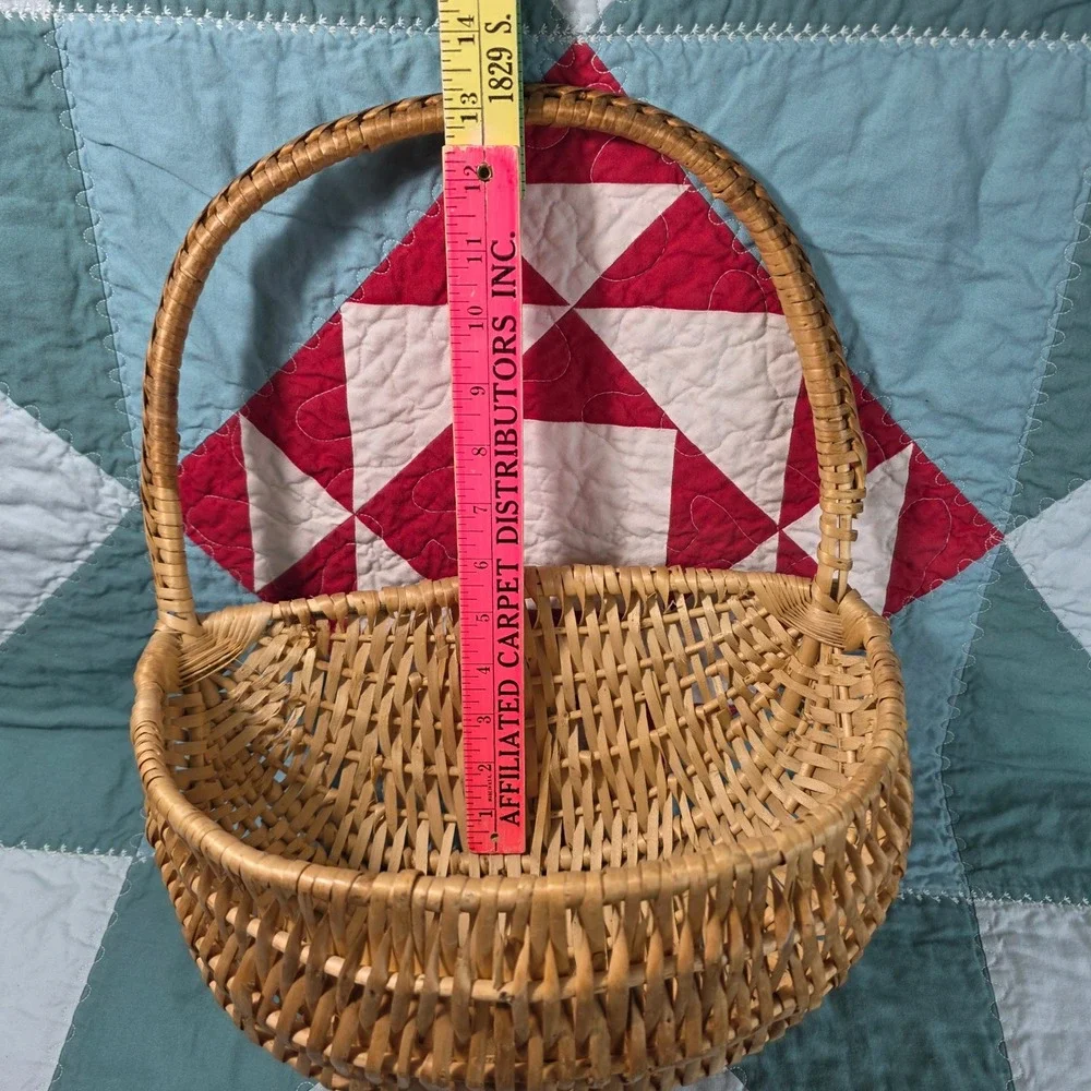 Wicker Gathering Basket Tan Woven Handle Half Basket Farmhouse Cottagecore Decor